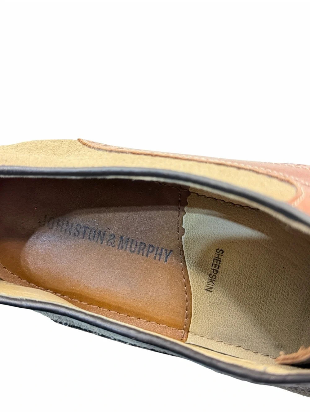 Johnston & Murphy Sheepskin Suede Wingtip Oxfords Men’s 13M Tan Brown